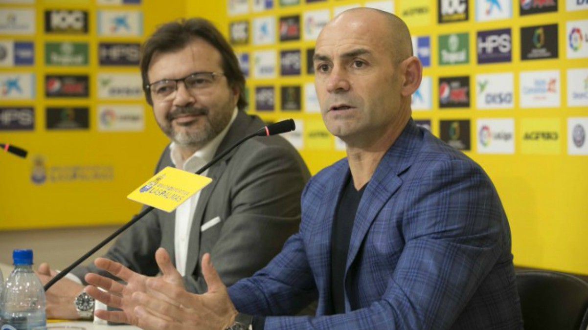 Paco Jémez, en la rueda de prensa de presentación como nuevo entrenador de Las Palmas. (UD Las Palmas)