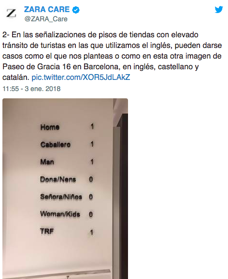 Tienda de Zara en Barcelona con letreros en español y catalán 