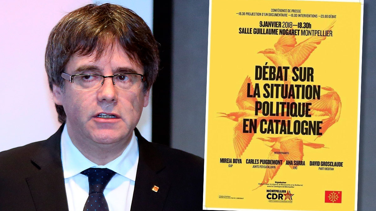 Puigdemont y el carte que anuncia el debate de Montpellier