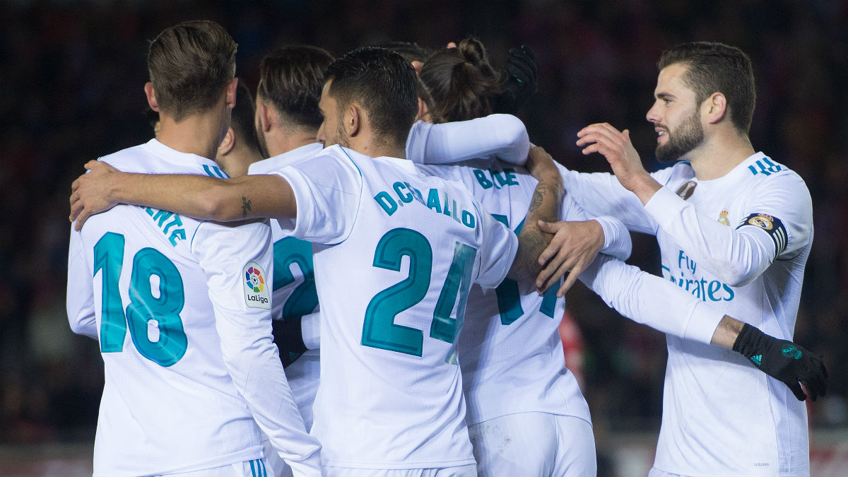 Los jugadores del Real Madrid celebran un gol contra el Numancia. (Getty)