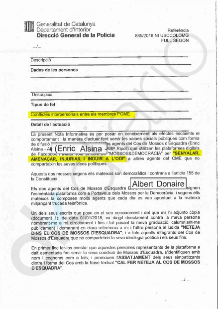 Denuncia contra el portavoz del MxI, Albert Donaire, y el secretario general del sindicato de Mossos SAME