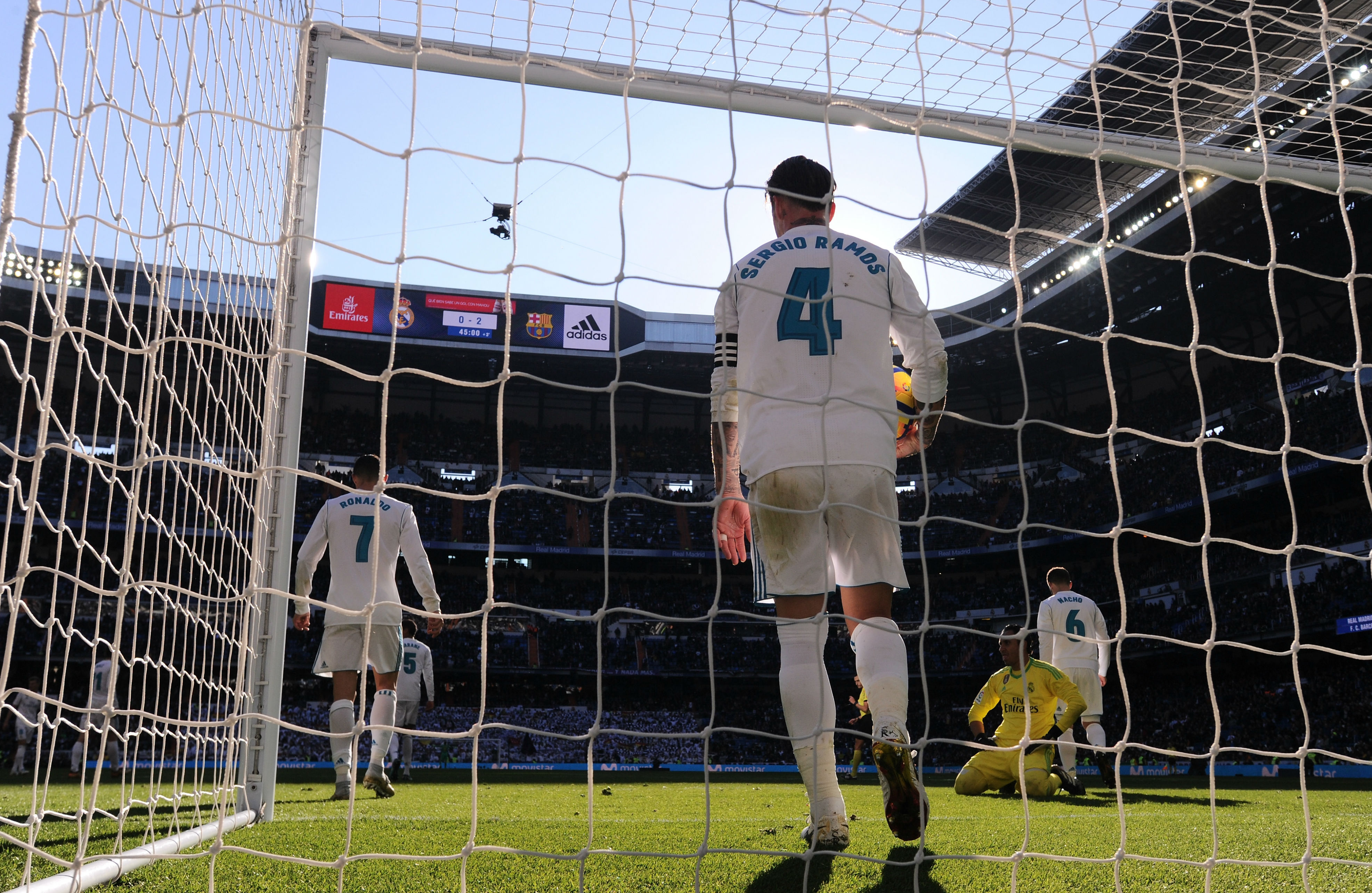 Ramos durante un gol en Clásico (Getty)
