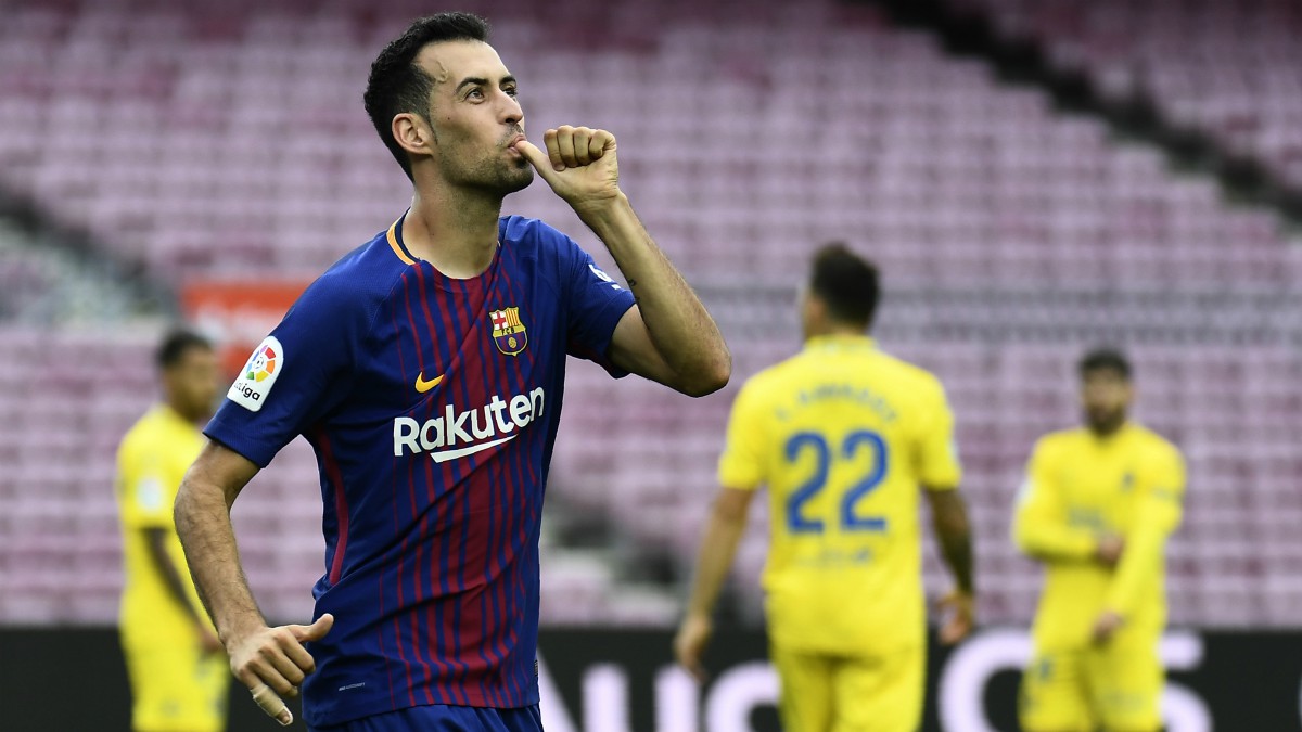 Busquets celebra un gol con el Barcelona. (AFP)