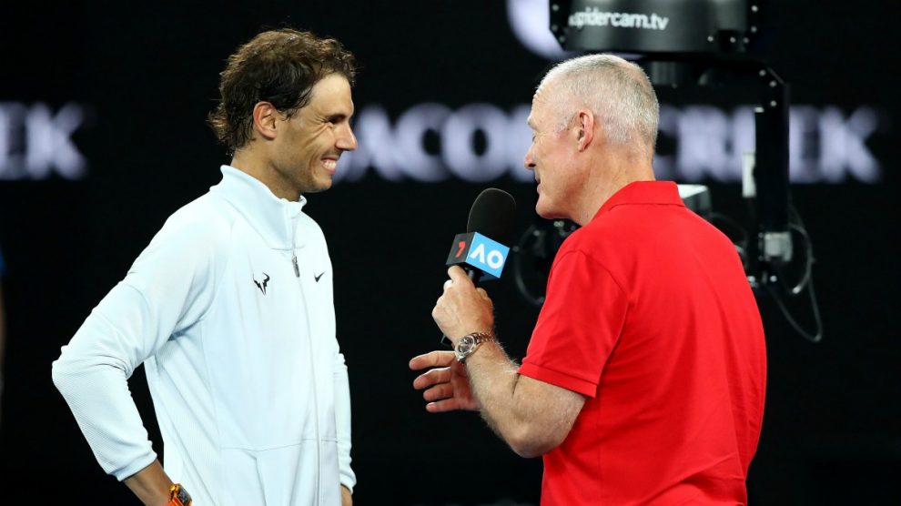 Nadal atiende a los medios tras su victoria frente a Víctor Estrella. (Getty)