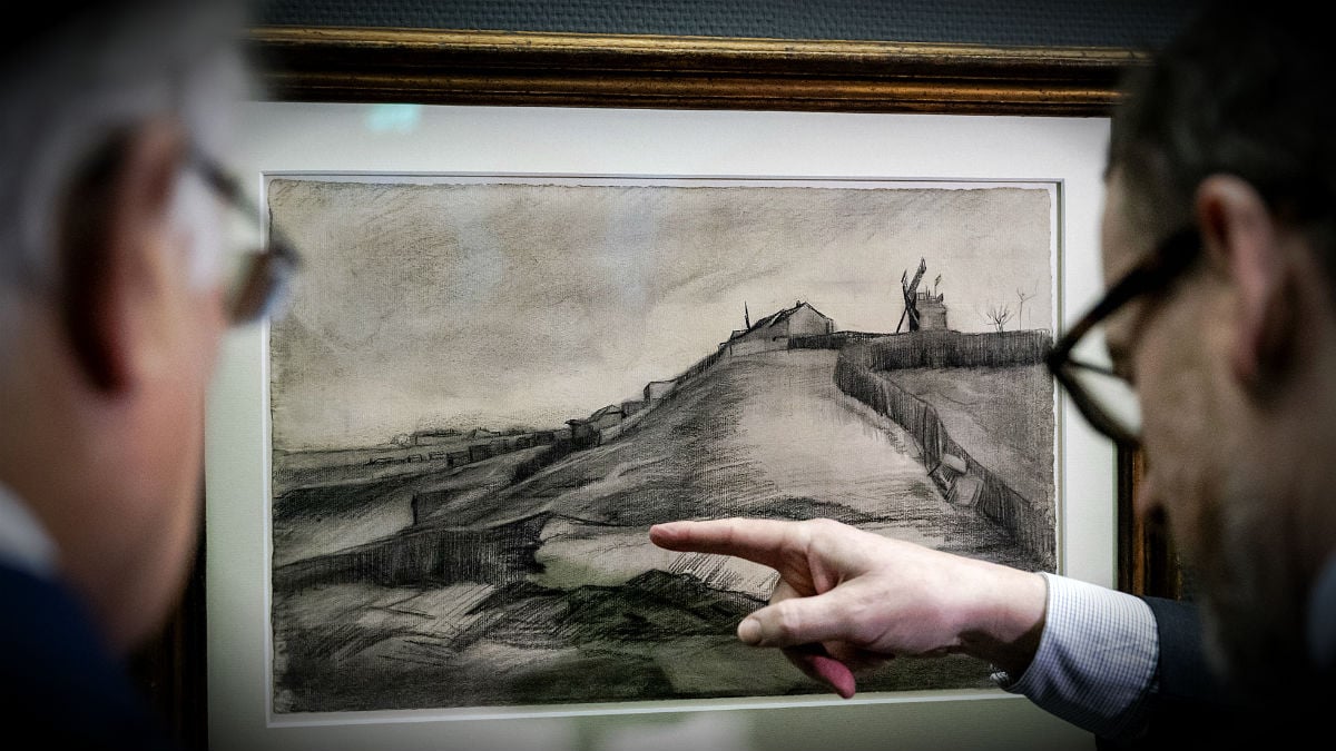 ‘La colina de Montmartre con piedra de cantera’, un nuevo dibujo atribuido a Van Gogh. (AFP)