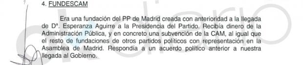 Escrito presentado por Ignacio González sobre Fundescam.