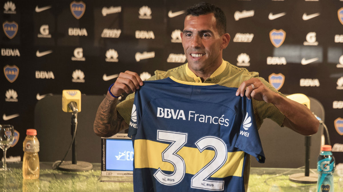 Carlos Tévez, en su presentación con Boca Juniors. (AFP)