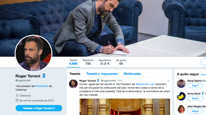 Torrent también se acobarda: borra la ‘república catalana’ en su perfil de Twitter