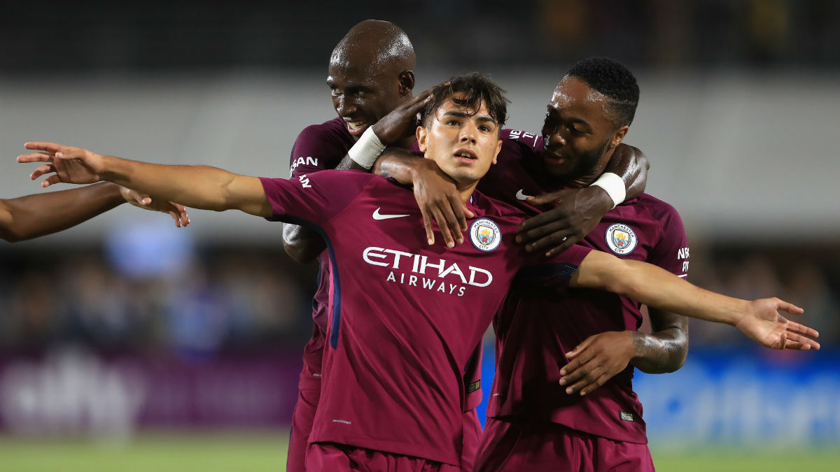 Brahim Díaz celebra un gol con el Manchester City (AFP)
