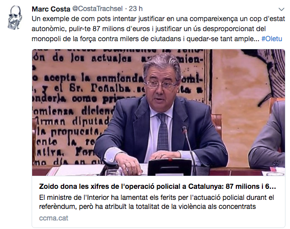 El jefe de la policía armada rural catalana pide resucitar el golpe de Estado y se ríe de Zoido