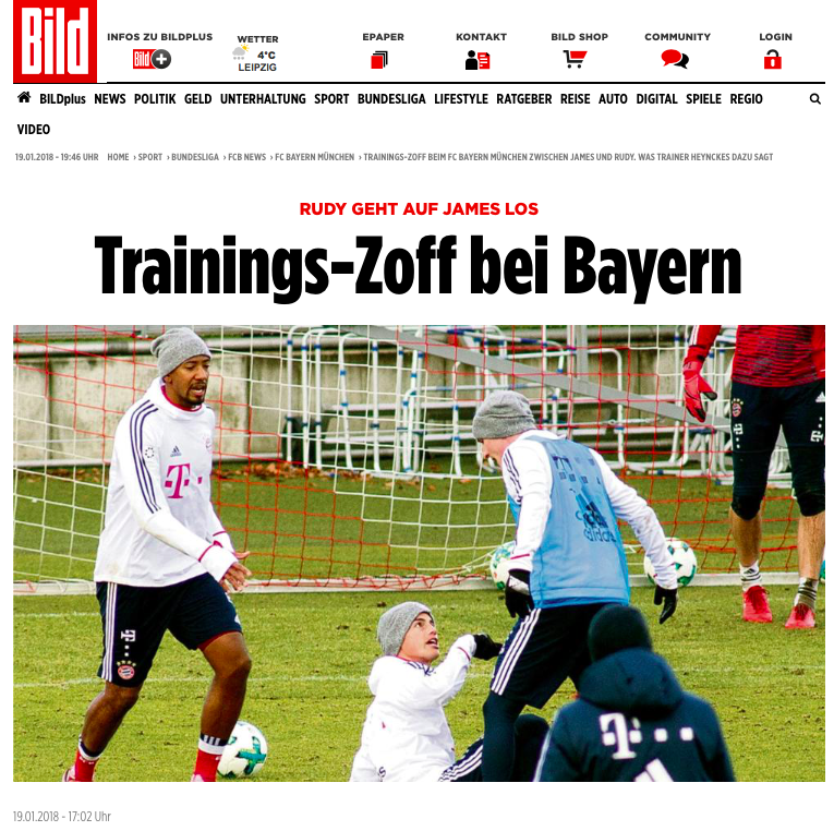 James casi llega a las manos con un compañero en el entrenamiento del Bayern