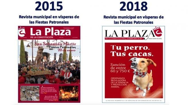 PSOE y Podemos cambian al patrón de S.S. de los Reyes por un perro en la revista municipal