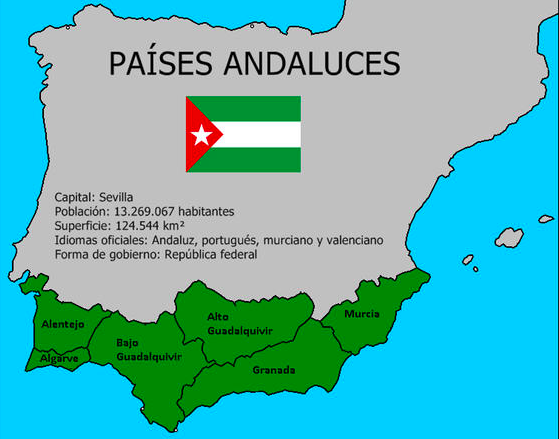 Mapa que distribuye el incipiente separatismo andaluz de los 'Países Andaluces'