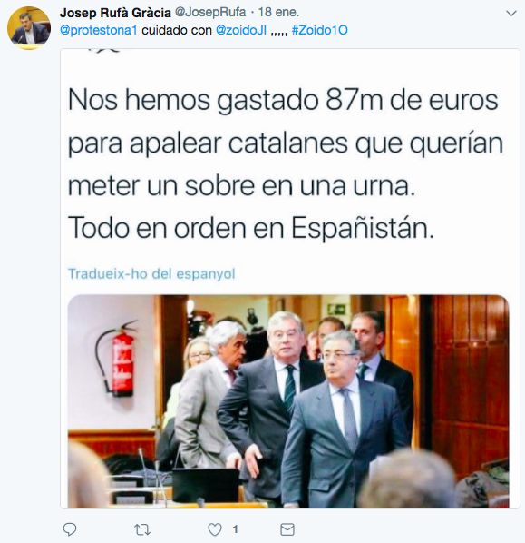 Tuit del senador de ERC que visita Málaga con los independentistas andaluces