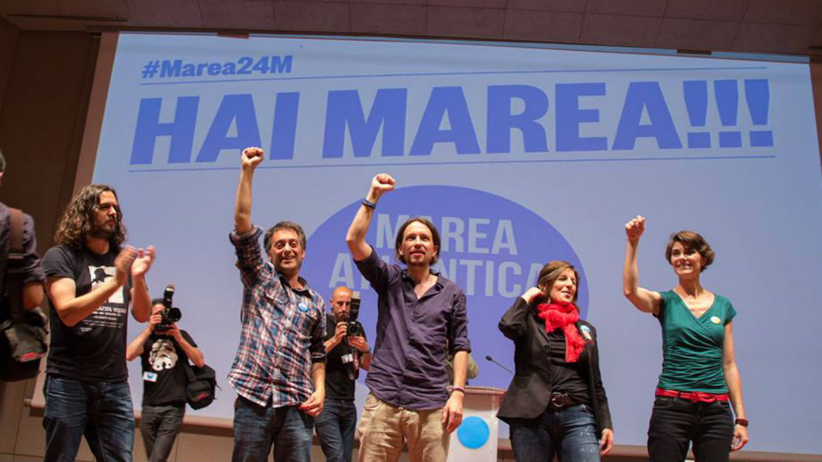 Pablo Iglesias (Podemos) y Xulio Ferreiro (Marea Atlántica)