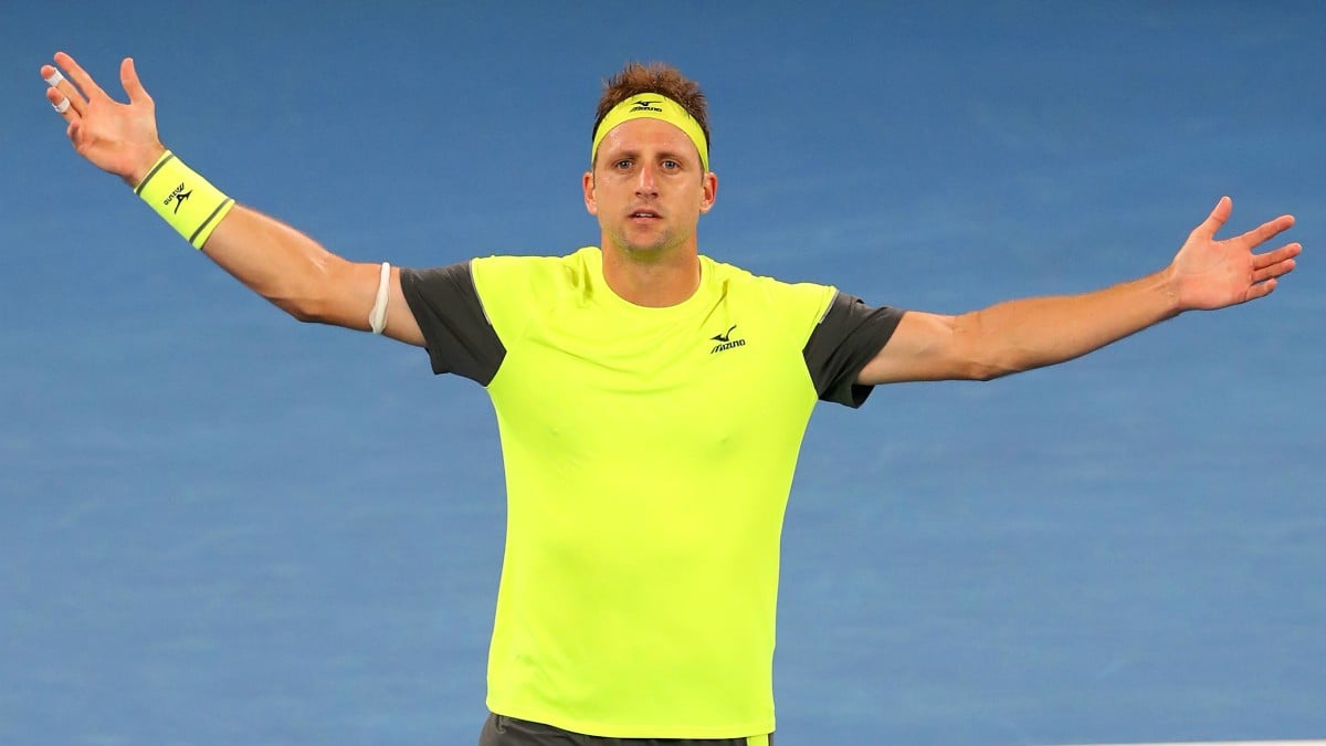 Tennys Sandgren celebra su victoria ante Thiem. (Getty)