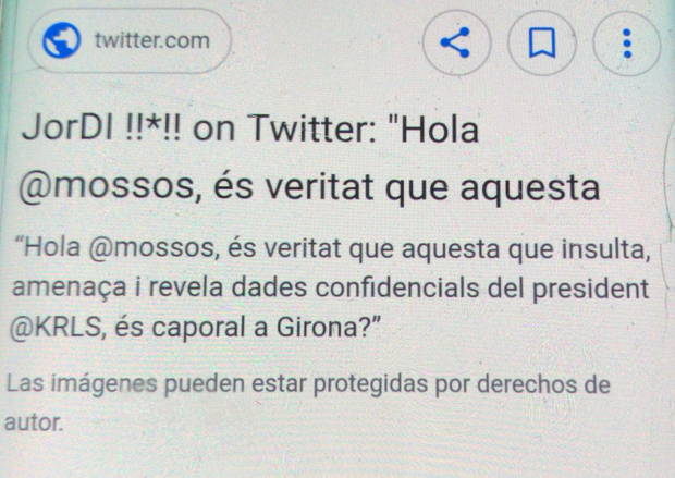 El sargento de los Mossos Jordi Lloberas señala a una cabo en Twitter 