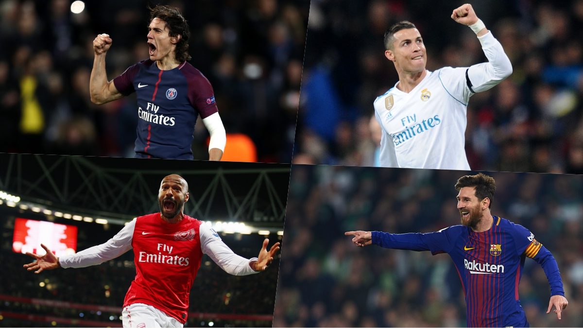 Cavani, Cristiano, Henry y Messi, máximos goleadores de la historia de sus equipos.