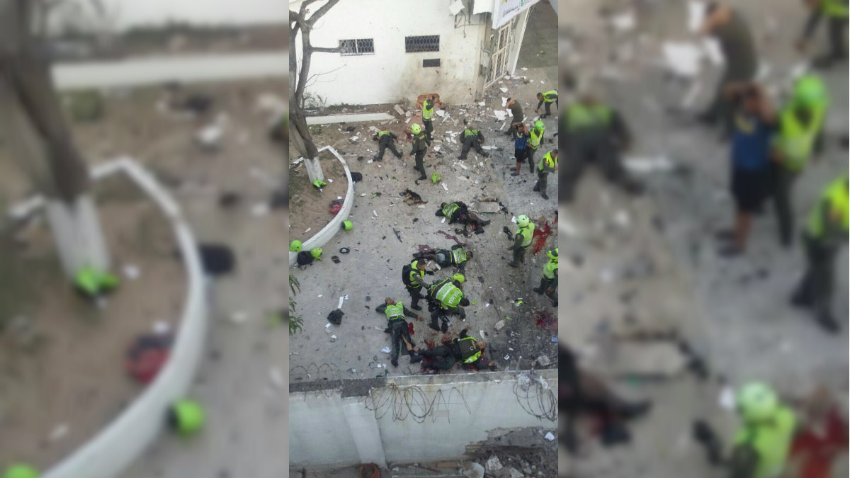 Imagen del atentado perpetrado por el ELN en una comisaría de Barranquilla (Colombia). OKD
