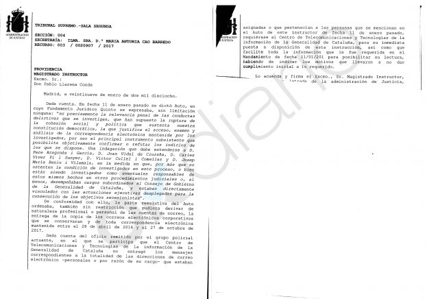 El CTTI esconde al Supremo mails de Artur Mas y las cúpulas de los partidos golpistas