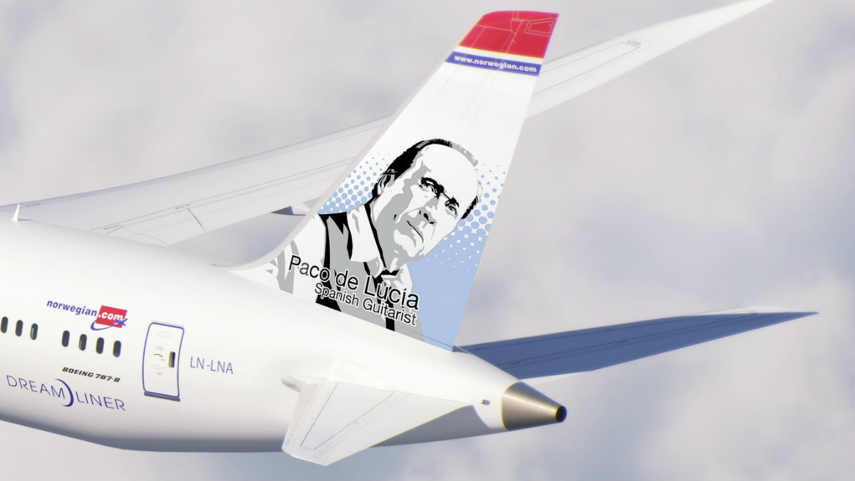Dos aviones de Norwegian Air llevarán el rostro de Paco de Lucía./ NORWEGIAN AIR