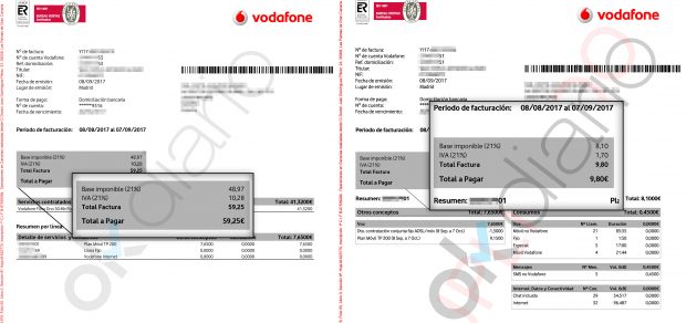 Vodafone emite a un cliente dos facturas diferentes por el mismo concepto