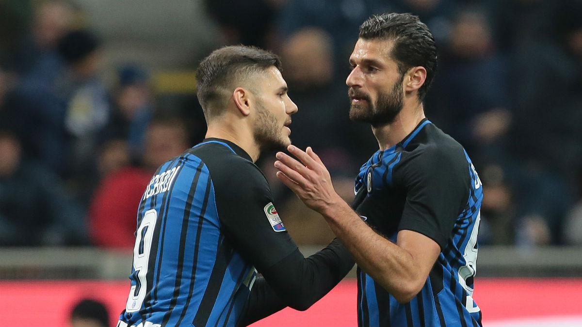 Icardi y Candreva en un partido del Inter. (Getty)