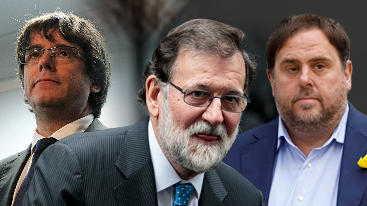 Carles Puigdemont, Mariano Rajoy y Oriol Junqueras.