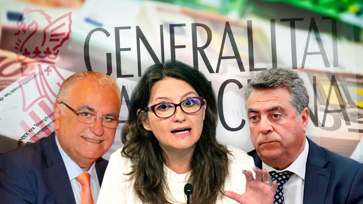 El ex conseller Juan Cotino, Mónica Oltra y Enrique Ortiz.