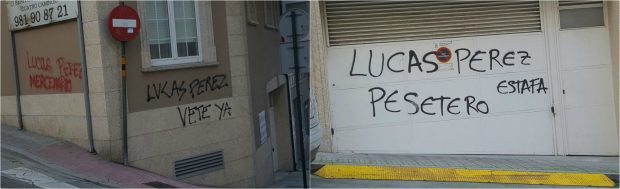 Aparecen pintadas contra Lucas Pérez en su antigua casa y un vecino responde: «Ya no vive aquí, gilipollas»