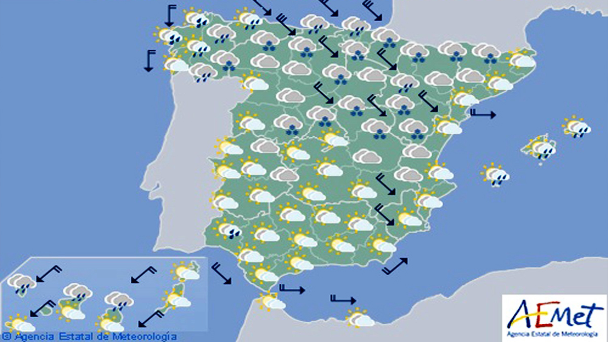 Previsión del tiempo para el viernes 9 de febrero. (Foto: EFE/Aemet)