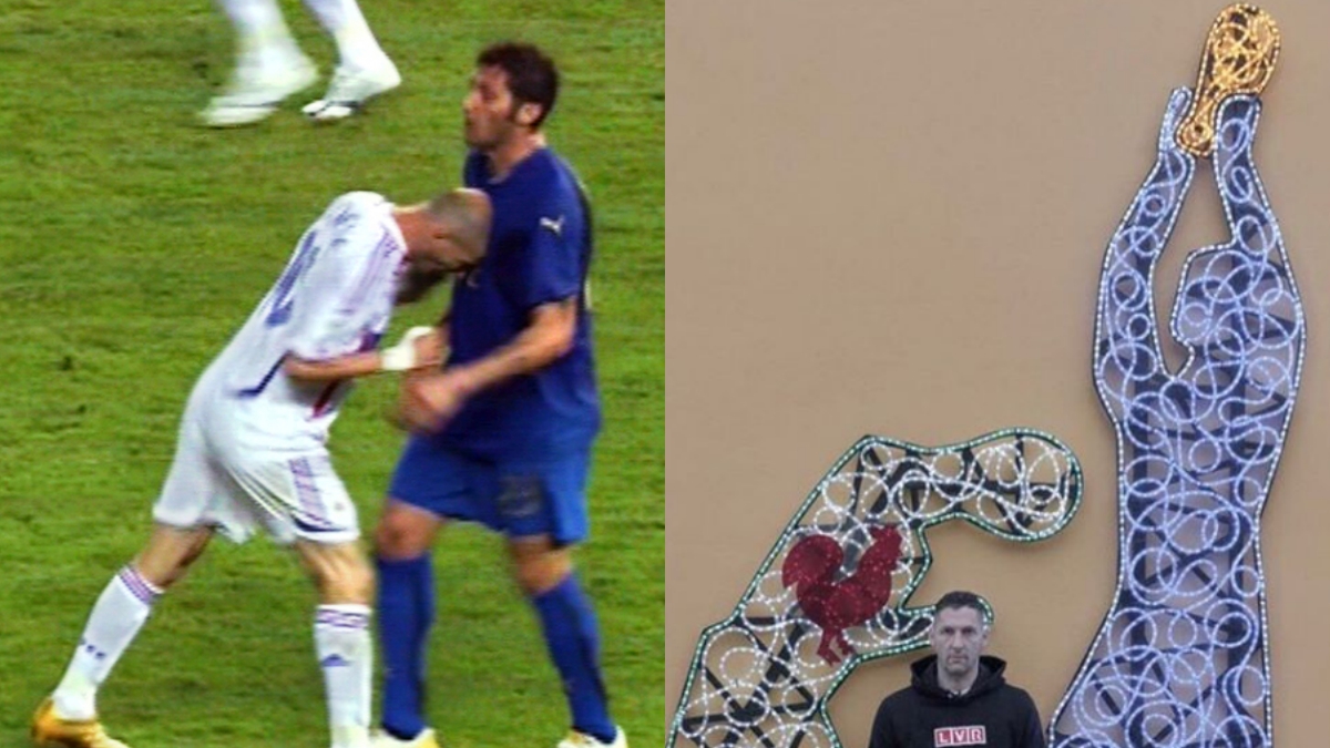 El cabezazo de Zidane a Materazzi y la escultura del ex futbolista italiano.