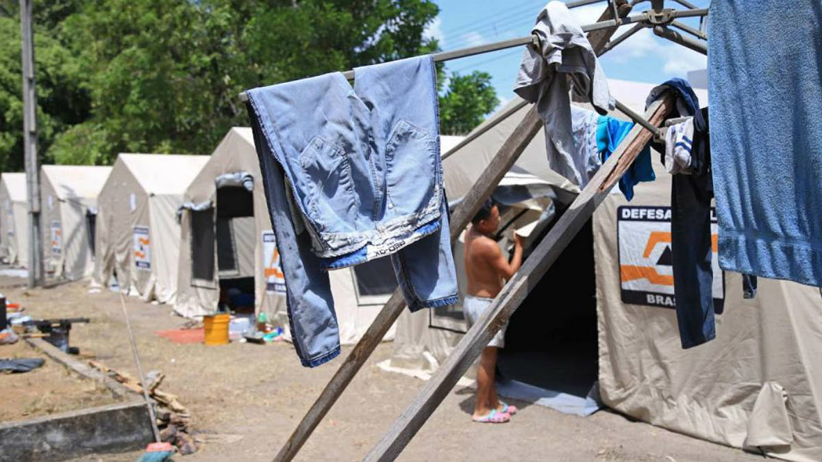 Inmigrantes venezolanos acampados en Boa Vista, la capital del estado de Roraima (Brasil).