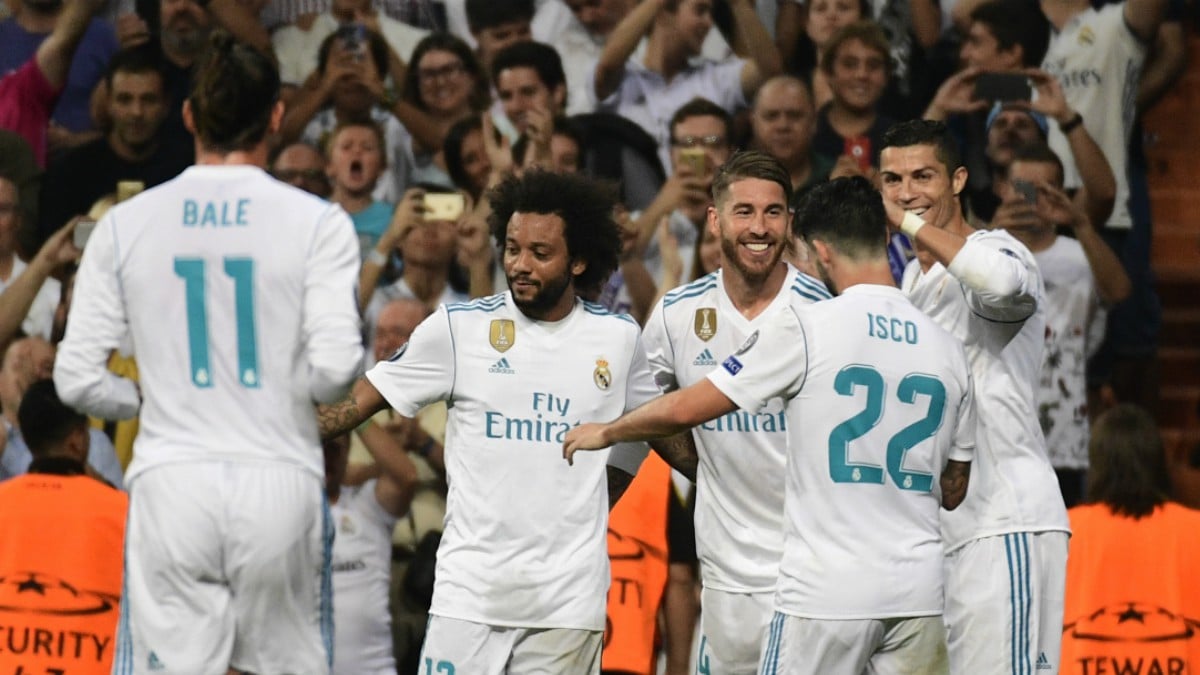 Los jugadores del Real Madrid celebran un gol. (AFP)