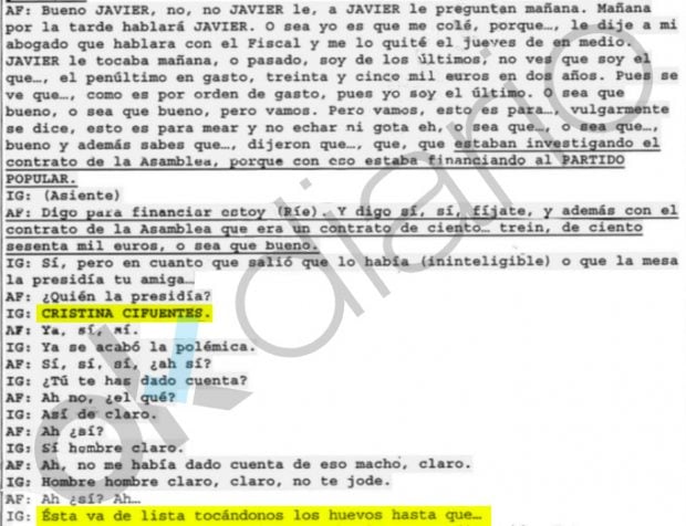 Llamada intervenida por la UCO entre Ignacio González y Arturo Fernández en el caso Lezo.