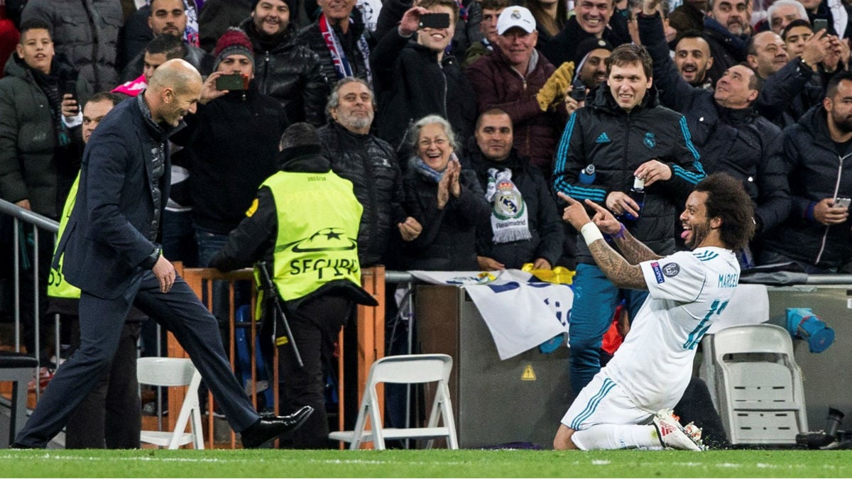 Marcelo celebra su gol con Zidane. (EFE) | Real Madrid – Bayern | Champions League 2018