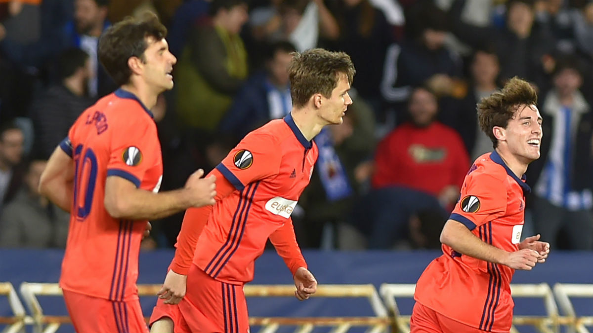 Odriozola celebra el gol del empate. (AFP)