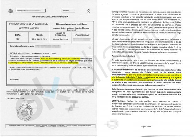 Denuncia contra el Jefe de Policía Local de Sallent