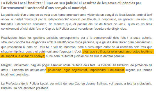 Denuncia por delito de odio por arrancar un cartel contra la independencia