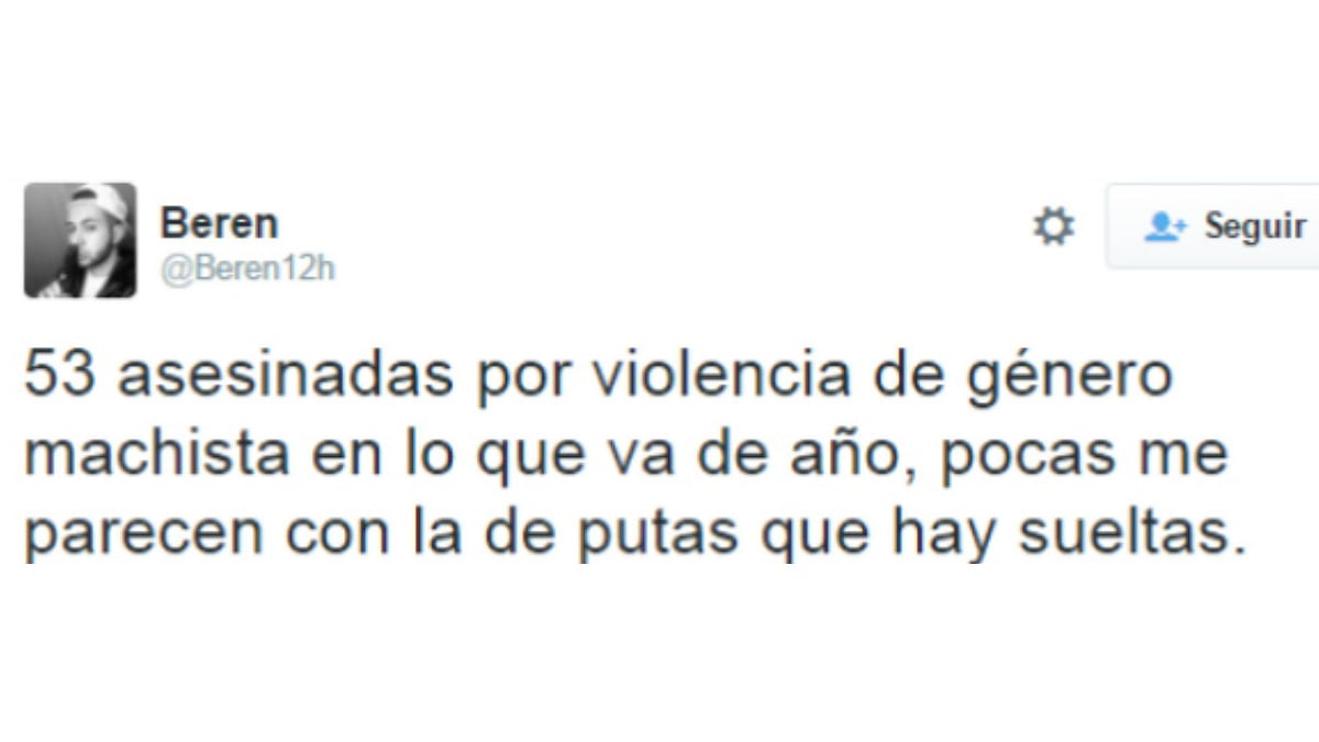 Uno de los tuits a favor de la violencia machista por los que ha sido condenado el acusado.