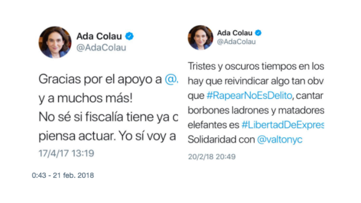 ‘Tuits’ de Ada Colau, alcaldesa de Barcelona.