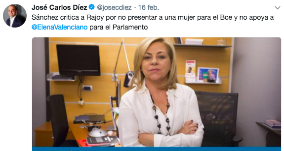 Tuit del excoordinador de la ponencia política del PSOE José Carlos Díez criticando a Sánchez (Foto:Twitter)