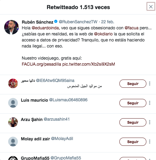 El podemita portavoz de Facua usa ‘bots’ en Twitter para acusar a OKDIARIO