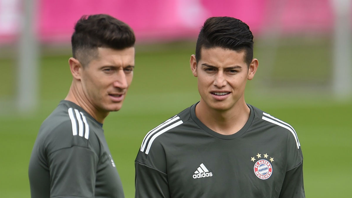 Lewandowski y James, en un entrenamiento del Bayern. (Getty)