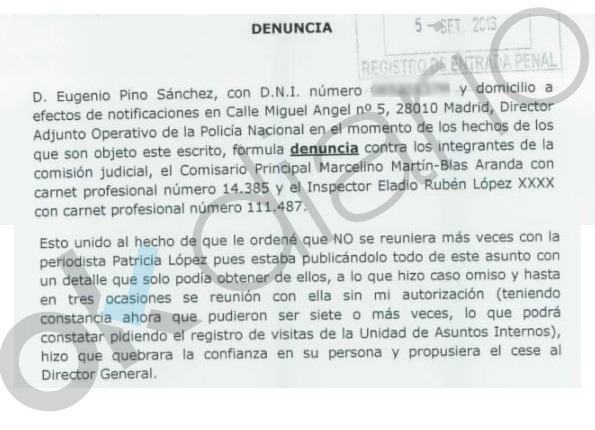 El jefe de la Policía denunció en el caso Nicolay a Martín Blas por filtrar secretos a ‘Público’