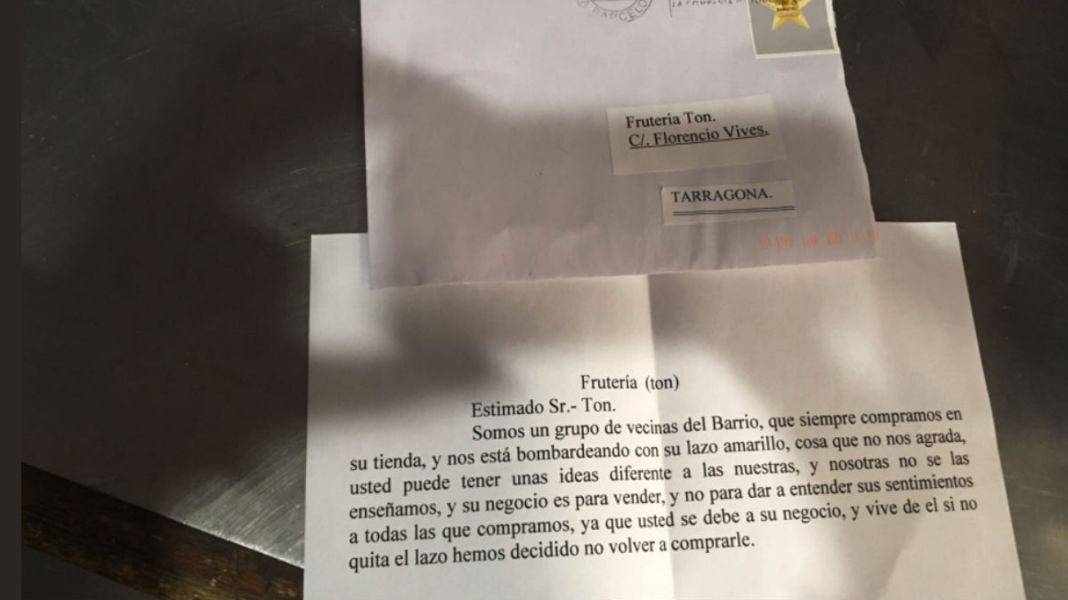 Carta que ha recibido un frutero de Tarragona