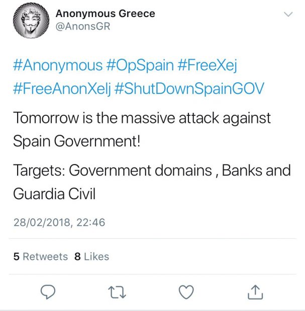 Anonymous tumba la web del Tesoro español tras anunciar un ataque masivo contra España