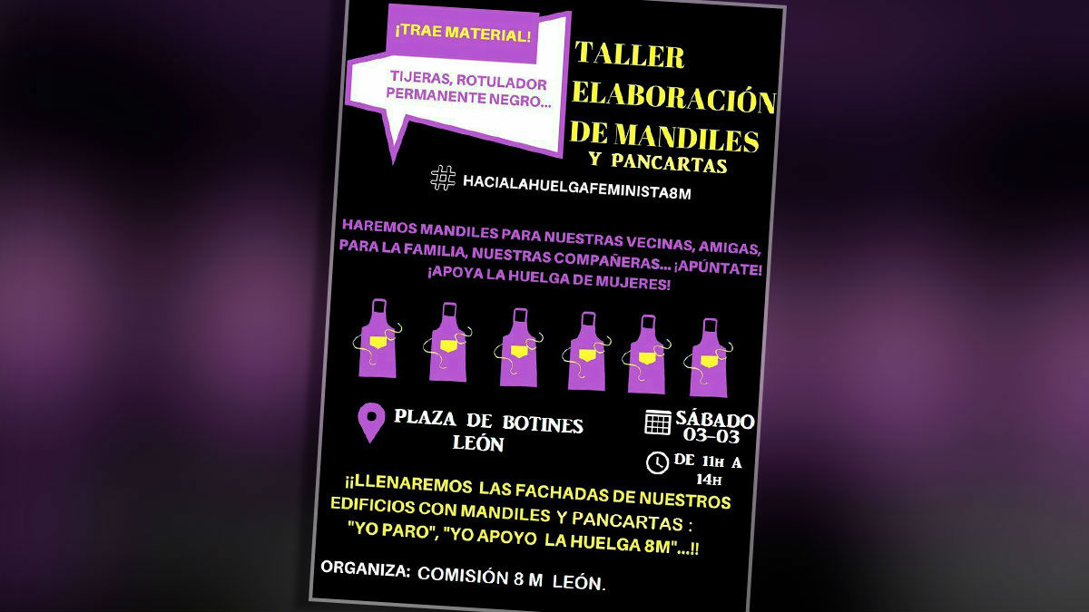 Cartel del taller de mandiles en León.