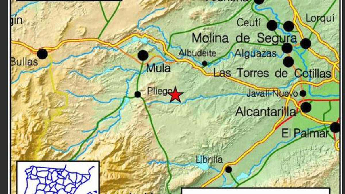 Epicentro del terremoto en la Región de Murcia.