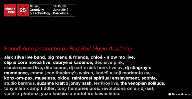 Red Bull Music Academy desvela la programación completa para el escenario Dôme de Sónar que se encarga de comisariar un año más. 